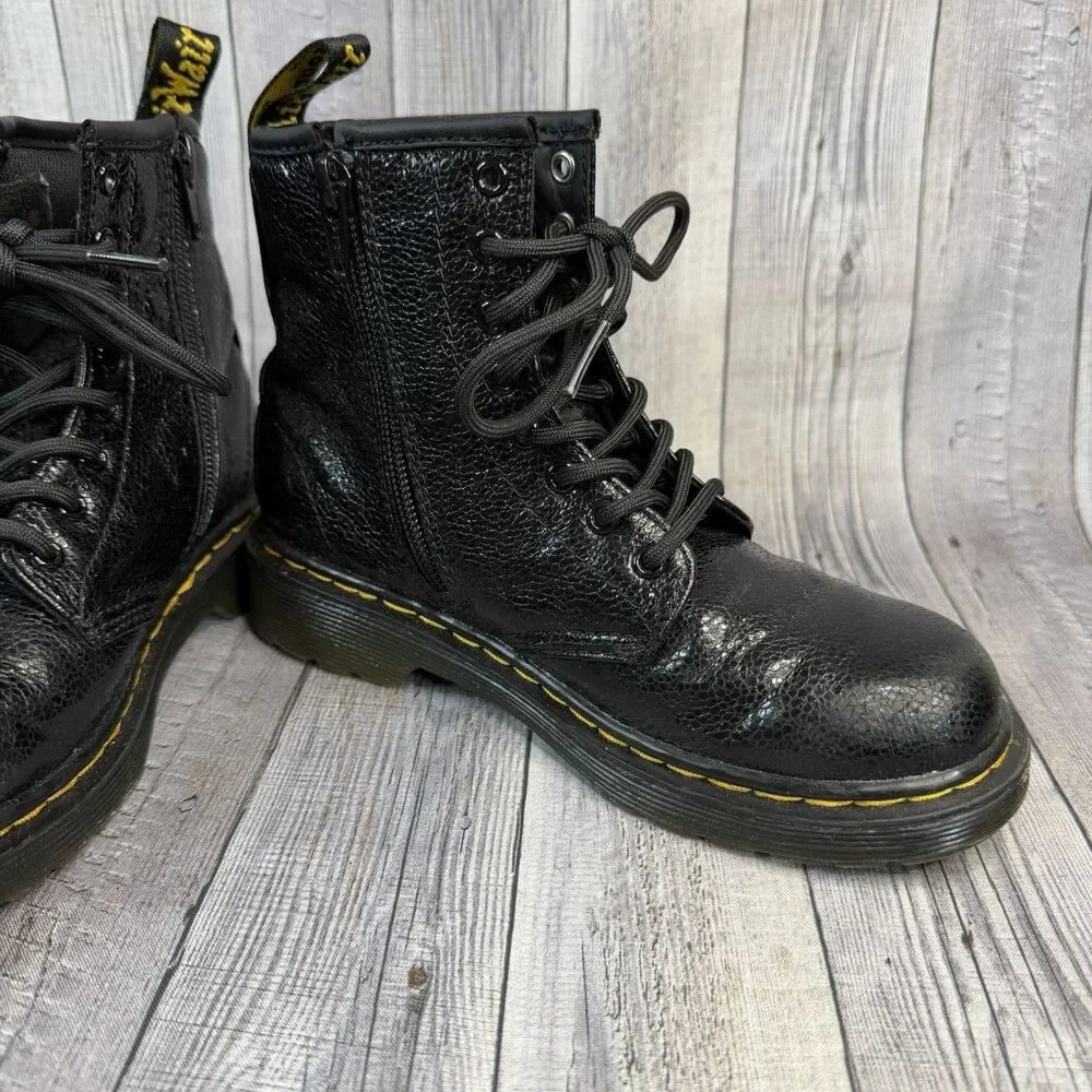 Dr Martens 1460 Junior/Kids Leather Boots Size 1Y Black Lace Up/Zip